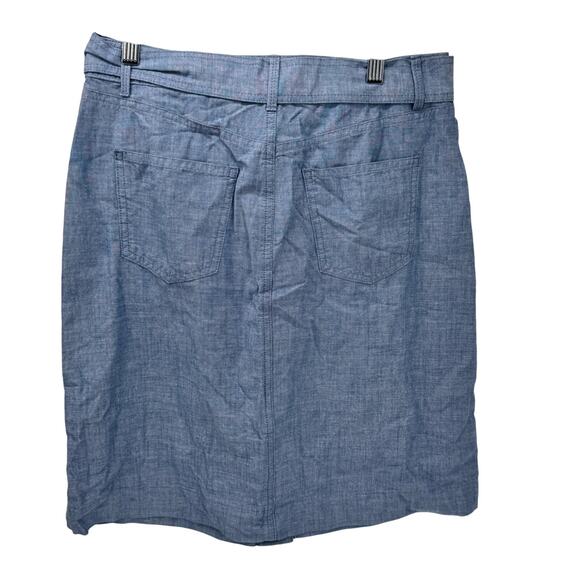 Talbots Chambray Skirt Womens 4 (30x21) Blue Coastal Belted Newport Button Up - Picture 5 of 8